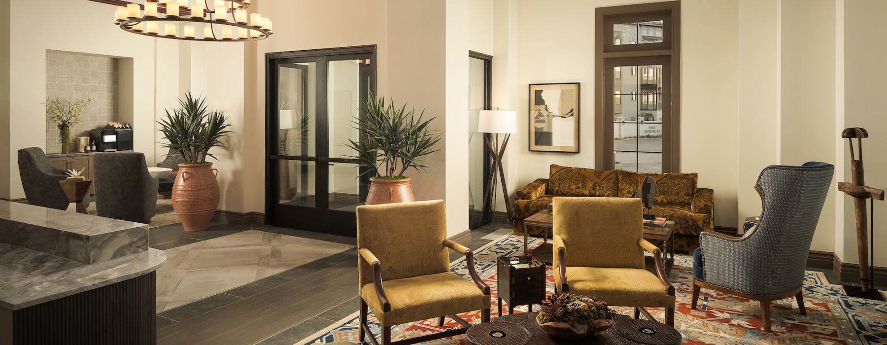 a spacious leasing lounge