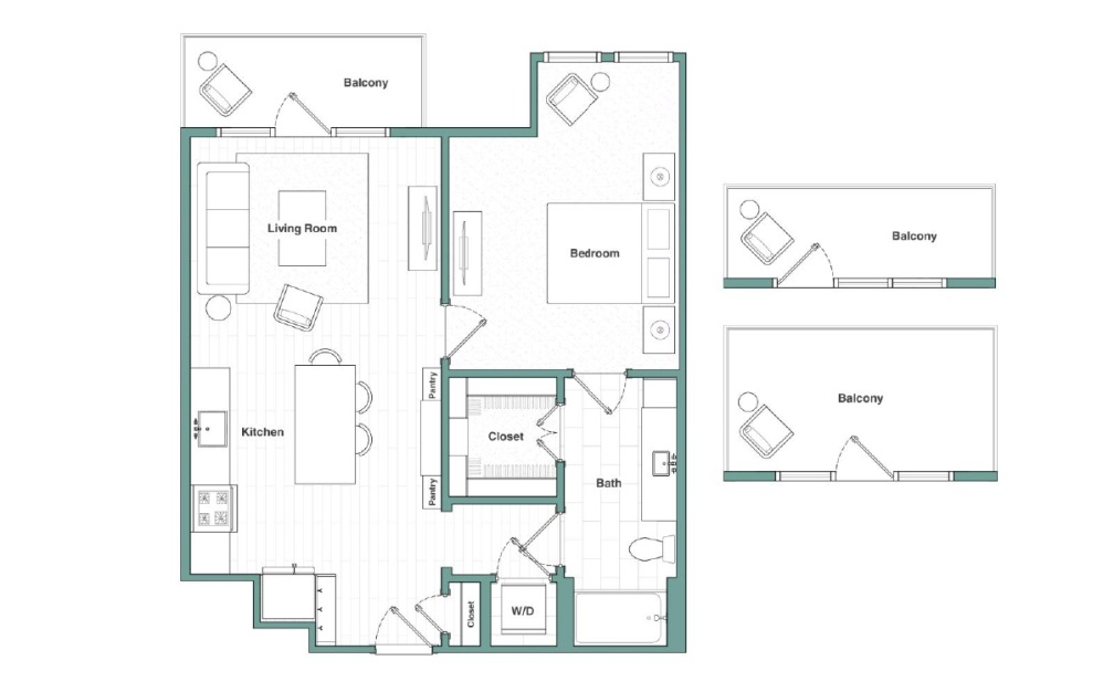 A2.1 - 1 bedroom floorplan layout with 1 bathroom and 787 square feet